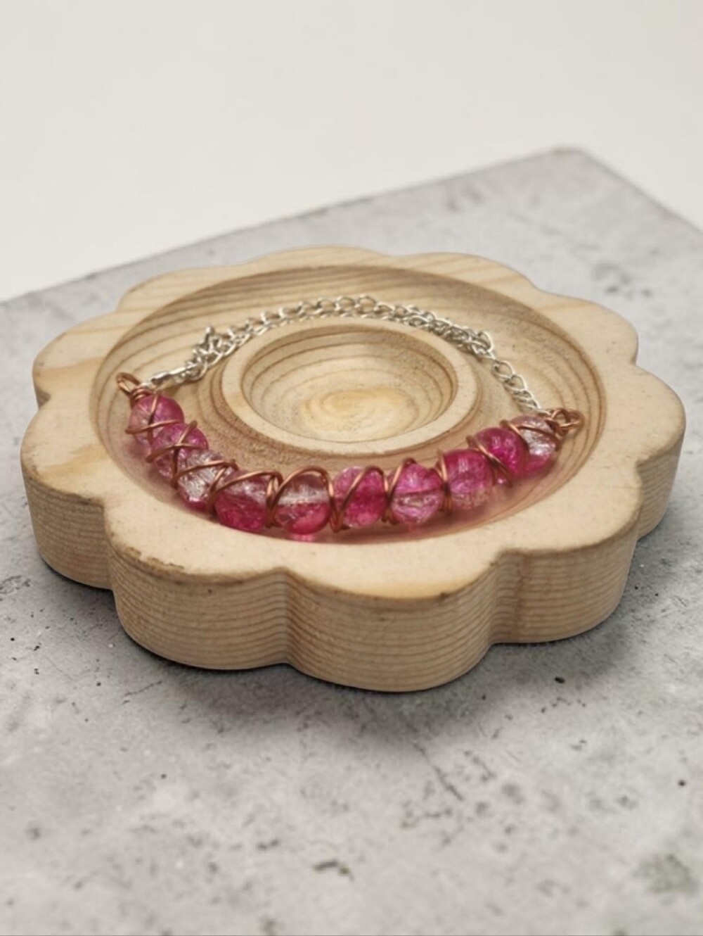 Handmade Wire-wrapped Adjustable Pink Beaded Bracelet